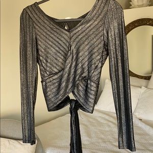 Black Metallic crop top with tie back!